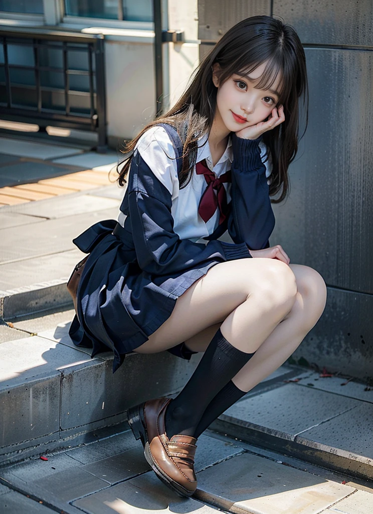 Asian woman in alafe sitting on the ground with legs crossed, pretty face with arms and legs, Korean Girl, chiho, young and cute girl, the anime girl is crouching, Round thighs, Casual pose, Young Pretty Gravure Idol, 25-year-old girl, Sitting on the ground, Engaging pose, Young Gravure Idol, a cute young girl、white color panties、pantie shot,A slight smil、high-heels、Two legs