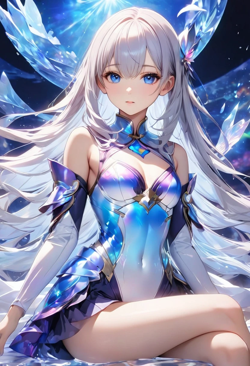 (((masterpiece))), (((highest quality))), ((Super detailed)), ((super detailed illustrations)), ((ultra fine painting)), (diagonal angle:1.8), (upper body whole body:1.8), (Highly detailed and delicate illustration style:1.8), fine skin texture, fine metal texture, fine cloth texture, very detailed explanation, (T-masterpiece), (highly detailed face:1.4), (highly detailed hair:1.2), (highly detailed eyes:1.2), original, Raw photo, Professional, intricate details, Super detailed細, (highly detailed hands:1.2), (highly detailed fingers:1.2), (highly detailed fingers先:1.2), (16 years old), (sexy), (sexy), genuine, (alone:1.5), (A very beautiful and intelligent mechanical angel girl who is the head magician of the court.。) brake (beautiful shaped breasts), (Beautifully shaped small butt), (Large white wings with great detail and perfect symmetry:1.4), (very detailed and delicate beautiful shiny silver short hair that shines in rainbow colors, colorful short hair:1.4), (Clear blue eyes that shine beautifully in every detail:1.4), (highly detailed face:1.4), (very detailed, beautiful and perfect hands:1.4), (very detailed, beautiful and perfect fingers:1.4), (very detailed, beautiful and perfect fingers先:1.4), (perfect anatomy:1.4), (perfect symmetrical wing:1.4) brake ((sophisticated mechanism:1.4))Sleek and menacing design, (Shining in sapphire blue and pearl white、Dress up the elaborate and beautiful magical armor of ice and lightning exclusively for the chief magician.:1.4) brake concept-art, Detailed science magic fantasy art, (cool magic chanting pose:1.4) brake (Precise and delicate magic circle:1.4), no robot, (16K highest quality wallpaper:1.4), (Highly detailed and beautiful starry sky background:1.4) brake NSFW brake