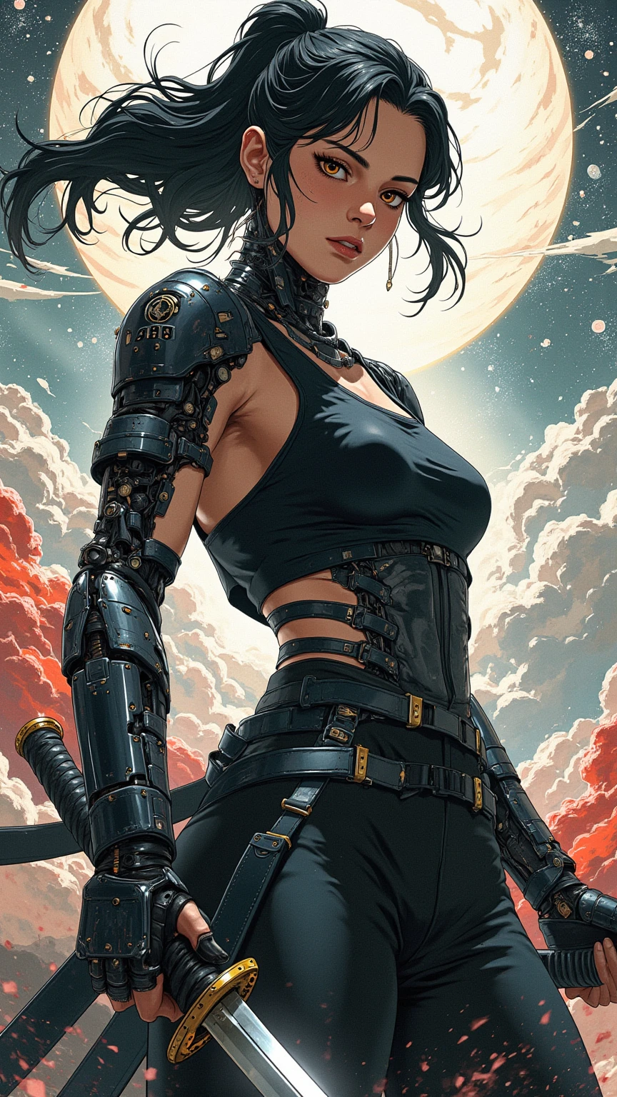 1 female demon, elegant, minimalism, negative space
mechanical arms
shadow
gradient color
((full body))
(ink, comic art by Katsuya Terada Mamoru Oshii enki bilal )