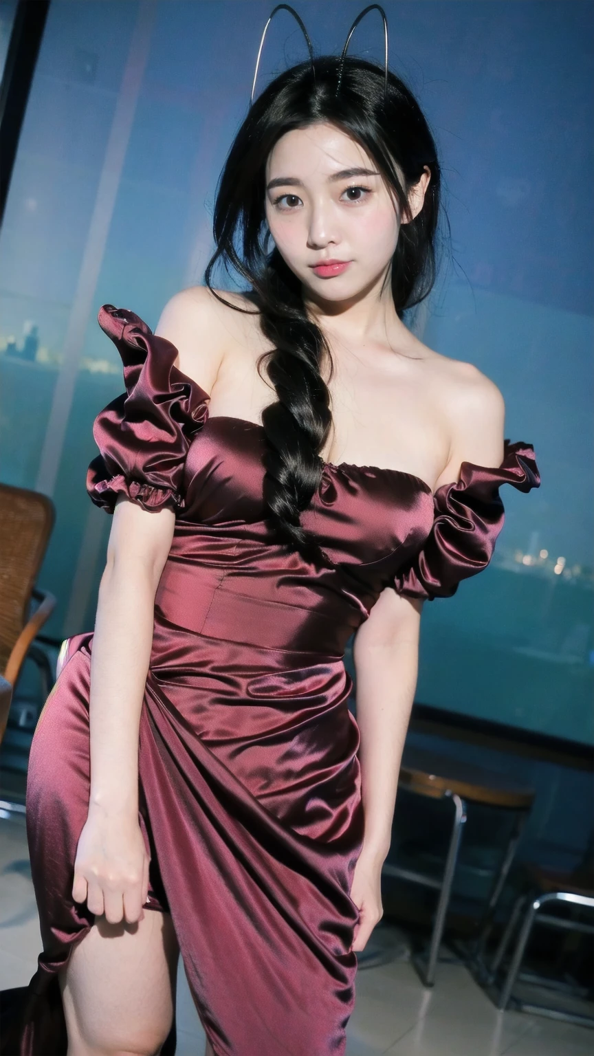 Best quality at best,tmasterpiece,photograph of-realistic,Complicated details,RAW photogr,Wearing a loose long Han suit,purpleish color,Clothing details,florals,fully body photo,Background palace,Photon rendering,rendering by octane,absurderes,ultra - detailed,详细的脸,Detailed skins,Trends on Artstation,8K masterpiece,cinmatic lighting,((1girl)),((独奏)),((looking_at_viewer)),cg society,plasticien,((beautiful woman)),(Smile),happy,fashion magazine,gigantic cleavage breasts,cleavage