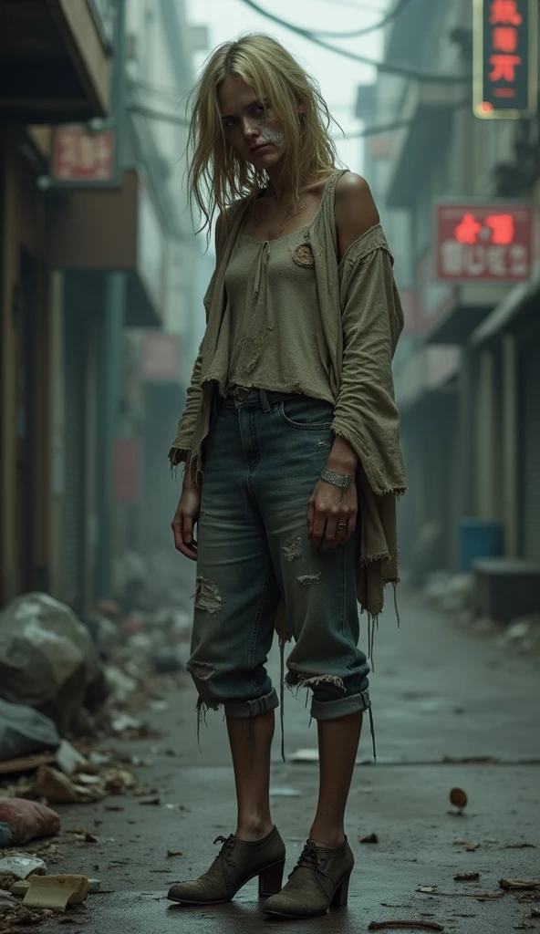 1 blonde woman, barefoot pretty and homeless
