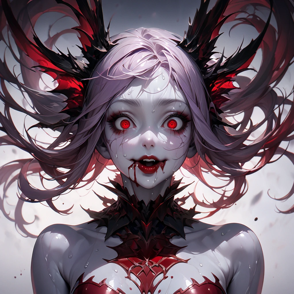 (ultra-detailed), (masterpiece), (best quality), (depth of field), (sharp focus), (cinematic lighting), (vibrant colors), 1 (((girl))), crazy smile, fangs, sharp teeth, mouth open, glowing eyes, blood dripping, horror, white pale skin, patched up, silver hair, seductive, mad, angry, crazy, <lora:PSYCHOPHONKY:1> , shirtless, sexy, <lora:tangbohu-detailmaker_v2.5:1>
