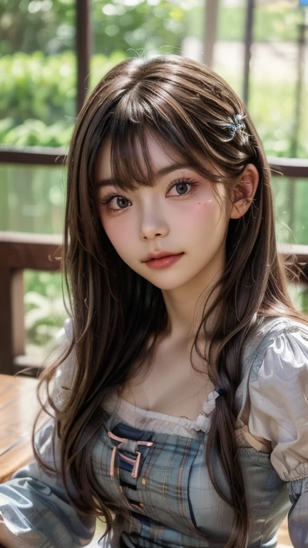 There is a girl with long hair and a pink bow on her head, beautiful natural anime face, anime girl in real life, Cute kawaii girl, beautiful dolphin, kawaii hairstyle, Kawaii realistic portrait, the hime cut, shikami, kawaii hairstyle, lalisa manobal, cute anime girl, cute anime face, Sakura Kinomoto