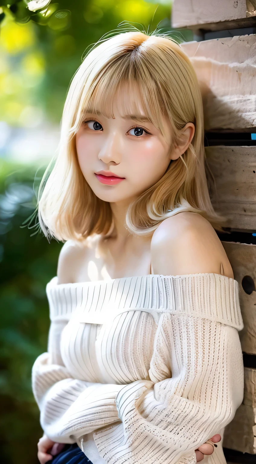 blond with a big face、 Big Boo Buster Piece), Best Quality, very well detailed, ( watercolor), bloom, delicate and beautiful, shape, (from below),(1 girl:1.4), (alone:1.2), big breasts, ( ribbed sweater :1.3), off-shoulder sweater with sausage in front, (shorts:1.2), rip bare shoulders, ( underbob), (( white skin:1.2)), beautiful eyes, (Halterbra ), photo shoot, touching her body over her shoulder , , professional, Canon Camera, Nikon Camera, sharp, Bokeh, Studio Quality, Fisheye Lenses , By Robert Capa ,
