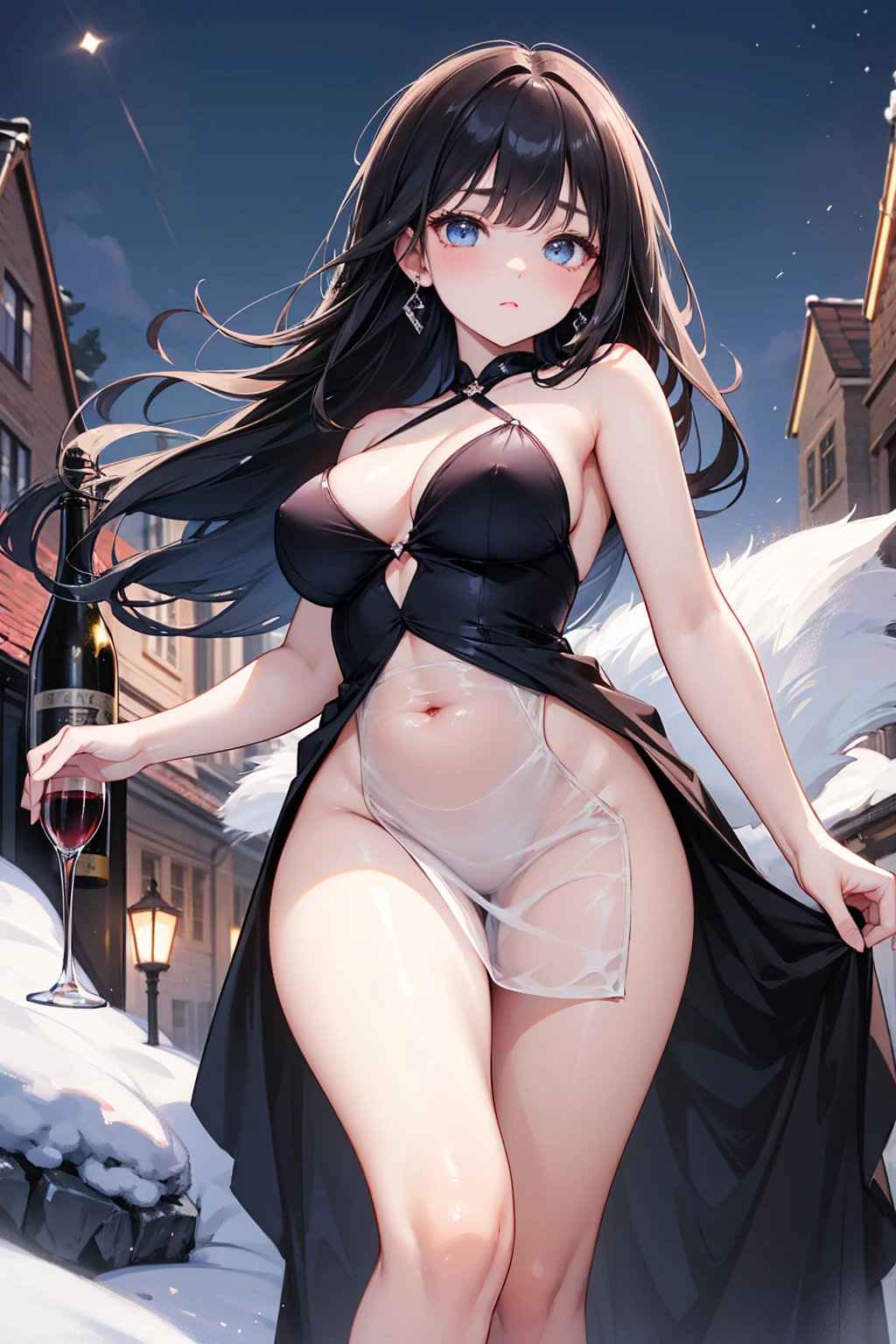 1female，15year old，Huge breasts，Pornographic exposure， 独奏，（Background with：coniferous forest，at winter season，Snow on the ground）  She has long flowing black hair， standing on your feet，Sweat profusely，drenched all over the body，Supergirl，Wear a bathrobe，frontage， hair straight， Very long hair，mostly cloudy sky，（（（tmasterpiece），（Very detailed CG unity 8K wallpaper），best qualtiy，cinmatic lighting，detailed back ground，beatiful detailed eyes，Bright pupils，（Very fine and beautiful），（Beautiful and detailed eye description），ultra - detailed，tmasterpiece，）），facing at camera，A high resolution，ultra - detailed），beautifullegs，revealing breasts，facing at camera，Flushed complexion，Orgasmic face，Smile，Pornographic exposure，Protruding underparts，Camel toes，with no underpants，legs are open，Lace lingerie big breasts