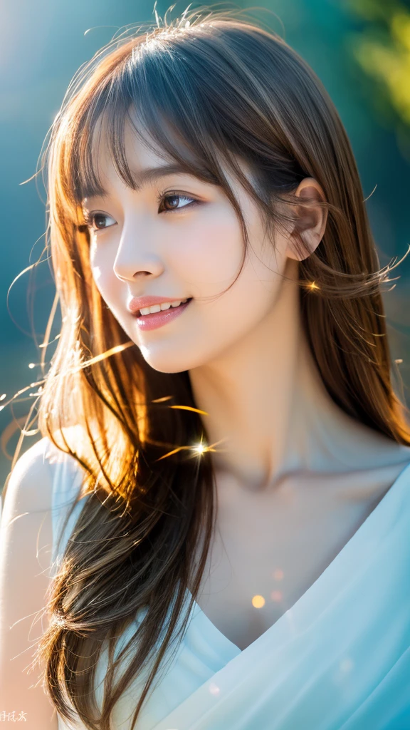 Sexy Big 、A cute 20-year-old girl with a sexy and cute look, beautiful and sexy face、A strong wind blows my hair in front of my face、With straight blonde hair、beautiful, Cute and sexy eyes hidden behind long bangs