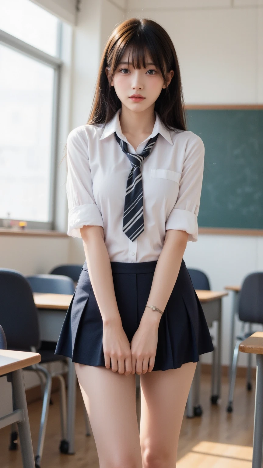 ​masterpiece, hi-school girl, (School Uniforms:1.5), (Extremely beautiful face, slender), Navy Sox, Sit down and open your crotch, (Bright school classroom:1.2), lookin at viewer, Realistic, full body, (Spread the pubic area with your fingers:0.5), RAW, Extremely detailed, Ahegao:0.2, rolling her eyes, red blush, crying, sexual excitement, Expressions, shinny skin
