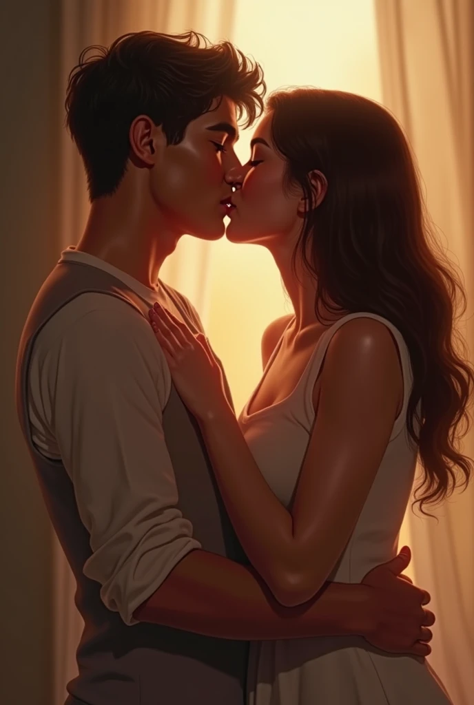 A boy name Misqut in his T-shirt and a girl name Sania in his Cloth They are kissing
