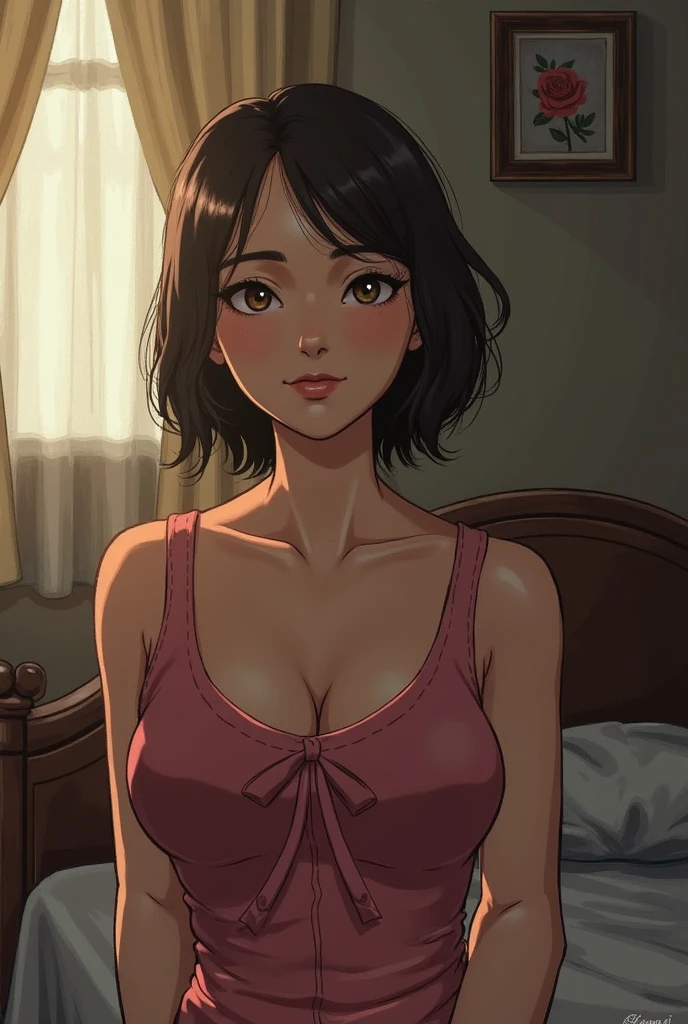 The girl saw her aunt&#39;s big breasts.
