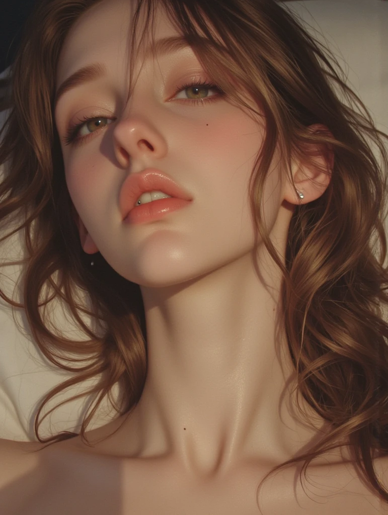 1 woman, looks like Tessa Winters, ((very small breasts: 1.3)), ((close-up, open legs, hand on her pussy)), (red hair) (short wavy hair), ((nude, leaning on old leather sofa, legs open)), (view front, naked), (straining expression, eyes wide open, full lips, feel pain, spread legs:1.4), (masterpiece, best quality:1.2), photorealistic, HDR, 4K, 8K, 16K, perfect face symmetrical face, anatomically correct face, (chubby), (puffy nipples), symmetrical face, anatomically correct, ((large areolas)), (her pussy is super creamy), ((transparent smeared mucous only on her pussy)), (clean chest), floral wallpaper, ((saggy breasts)), (((clear vagina secretion)), (eyes closed), ((oh face, orgasm face)), (freckles), ((chubby)), (scowling, frown)