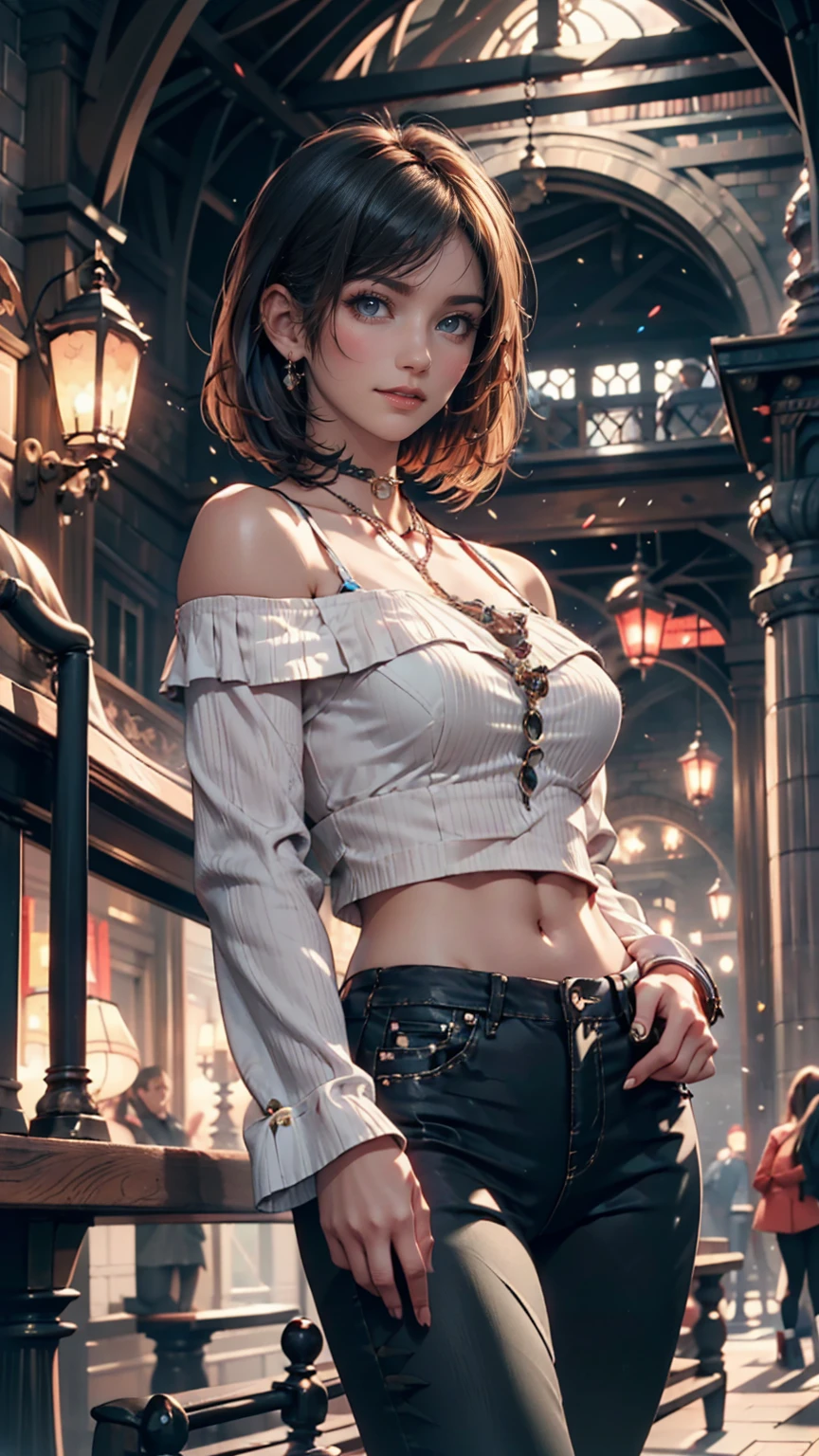24-year-old woman、Sexy proportions、Sexy、Narrow waist、Attach a necklace、Wear accessories on your wrist、Natural curls((wavy hair))、Shortcuts((short hair))、hair scarf((hair scarf))、Rainbow Hair((rainbow hair))、Mini Charleston Dress((Charleston dress))wear、Wearing stockings、Wear stiletto heels、Concert Stage、In the spotlight、The halo of the rainbow shines、Chest((chest pocket))、Nip slip