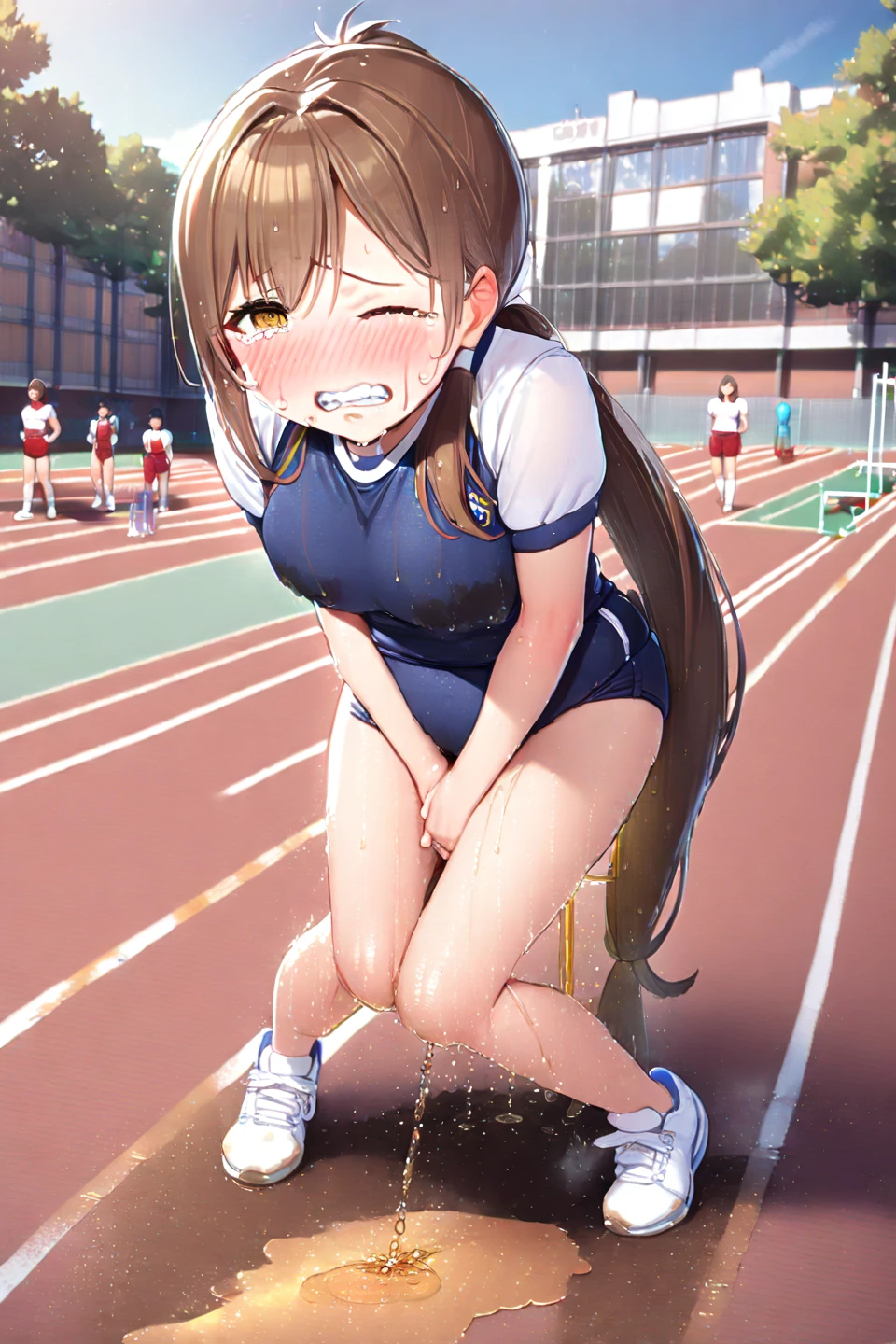 NSFW,(super fine illustration,8k cg wallpaper,highest quality,very detailed,ultra high resolution,best aesthetics),(cowboy shot,From before),Idol Master,(()), (20yo, beautiful girl), (beautiful light brown eyes),((((beautiful light brown hair)))), ((long straight hair)),(wet hair), (shiny hair), (beautiful pale orange skin),(shiny skin),(wet skin),((U.A. CheerUniform)),((see-through)),(flat chests,midium breasts), (((pubic light brown hair:1.5))),(bsp, pussy juice dripping,pussy, pussy slip,no makeup, sweaty body),(no bra)(no panty), (((clothes lift))),((spread legs)),(((spread pussy:1.3))),(((female masturbation))),((steam)),(scatter sweat),(one eye closed), (standing split:1.2), (leg up:1.2),(leg hold),(a big smile), ((out tongue)),(Kamimei),(feel good),(((ecstacy Face))),(American football field),Blur the background,