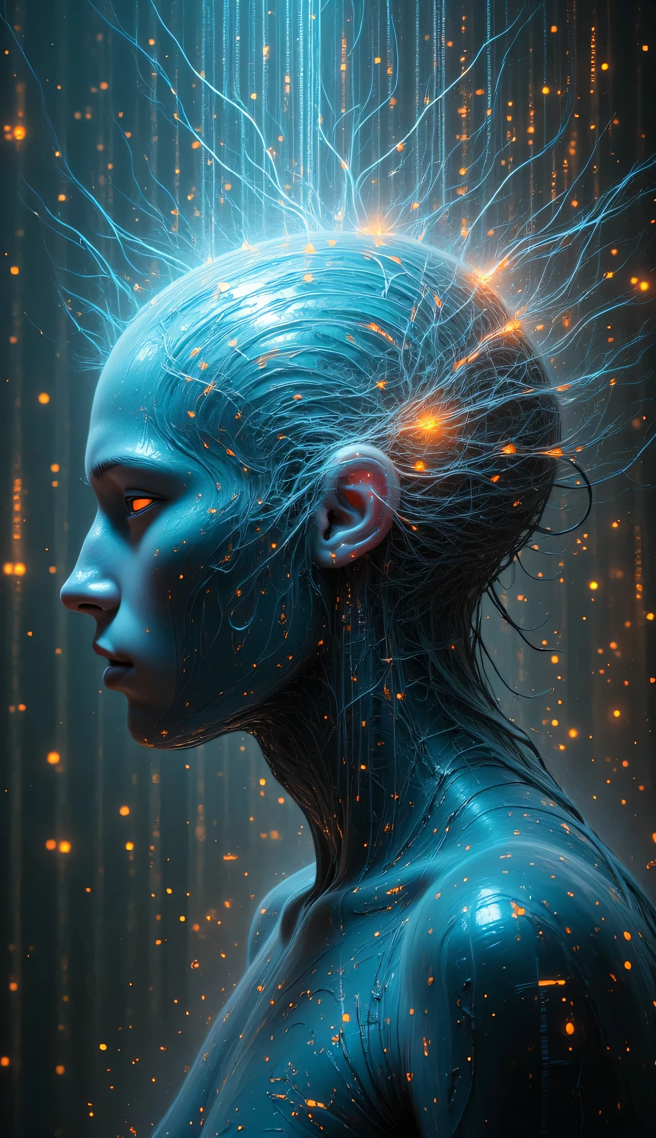A shimmering and mysterious extraterrestrial being, the alien floats gracefully near a nebulous asteroid in a distant galaxy. Its slender form is adorned with intricate bioluminescent patterns that pulse softly against the galactic backdrop. The image, resembling a stunning digital painting, captures the otherworldly creature's ethereal beauty with stunning detail. Every feature, from its elongated limbs to its mesmerizing eyes, exudes an air of enigmatic elegance. This captivating illustration evokes a sense of wonder and awe, drawing viewers into a fantastical realm where the unknown becomes breathtakingly real.