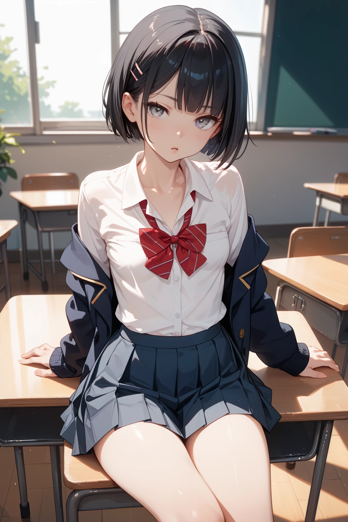 (8K high resolution), (Highest quality), (RAW quality), (Realistic), (Realistic:1.37), ,Big eyes,Long eyelashes,(Small breasts:1.5),(Small breasts:1.5),(Flat Chest:1.5),(My chest is about to swell:1.5),(Skinny girl:1.5),(Baby Face:1.2),(Childish body:1.3),(Childish body:1.5),(very young body:1.3),(Oily and shiny skin:1.3),(13-year-old junior high school student:1.3),The whole body is visible、((Beautiful eyelashes, Realistic eyes)), ((Detailed face, blush:1.2)), ((Smooth texture:0.75, Realistic texture:0.65, Realistic:1.1,)), Small breasts, Dynamic Angle, Perfect body, ((Red bow tie, , , White shirt, Pleated skirt, Dark Blue Skirt, White sneakers)), dissatisfaction,(:1.8),(Handjob:1.8),