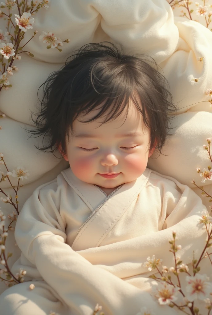 New,Wearing light-colored Hanfu,A soft head of hair,She smiled cutely and lovingly,warmth,dream magical