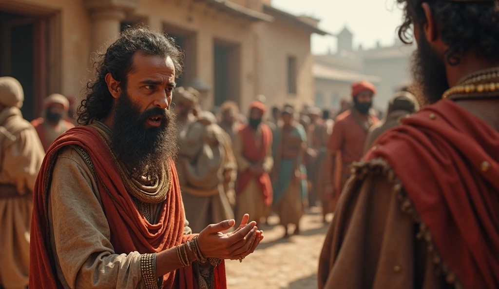 Vikram telling the villagers about his horrifying experience in the mansion.