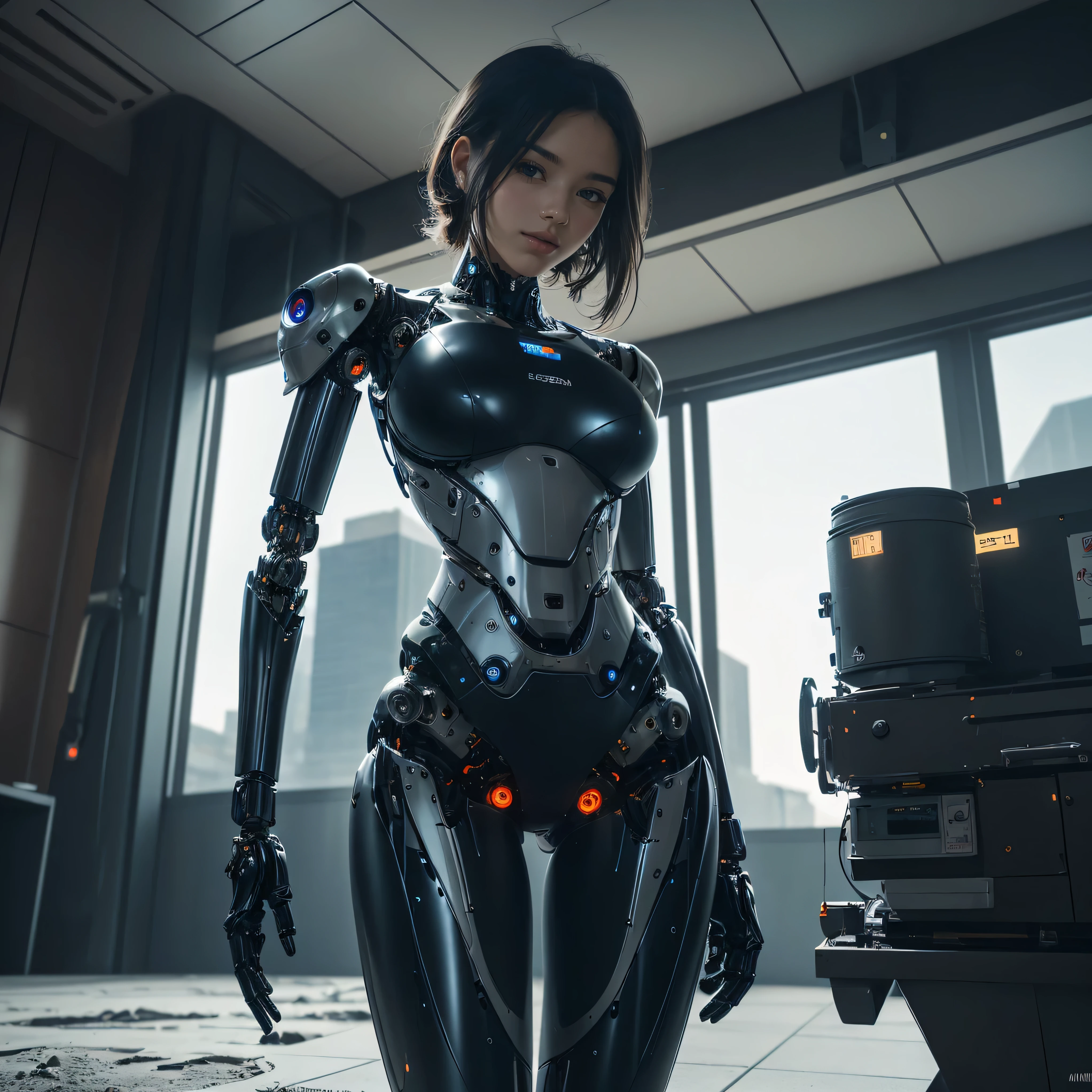 intelligent bionic robot, 2 women’s heads, woman, cyborg robot parts, microchip, Bright studio, hyperrealism, high detail on the face, delicate details, soft writing, rimlight, Rendered by Octane, Unreal Engine 5 rendering, Mechanical Public Enemy Style, 16k, best image quality, TESTIFIES, white balance on the lunar surface, High key lighting, for a soft and graceful atmosphere, Ultra A High Resolution, Big Breasts Machine, cyberpunk, ((((flying)))), In production, Battle Angel Alita, ((((big smile)))), ((((wide thigh opening with both thin long legs)))), ((((Head of a age kawaii Japanese idol)))), ((((pixie cut)))), ((((A cyborg with a humanoid precise mechanical robotic pure ultimate matte black metal most one and only muscular skinny tight body from the neck down)))), (huge metal breast), ((((extremely thinnest mechanical waist)))), ((((precise mechanical robotic arms and hands and super long neck)))), ((((pure gold hair)))), ((((vigorous)))), ((((boyishly)))), ((((full body)))), ((((Ultra hires)))), ((((master piece)))), ((((best quality)))), ((((detailed)))), ((((photo realistic)))), ((((There are several holes in the fuselage that were drilled by gun fire))))