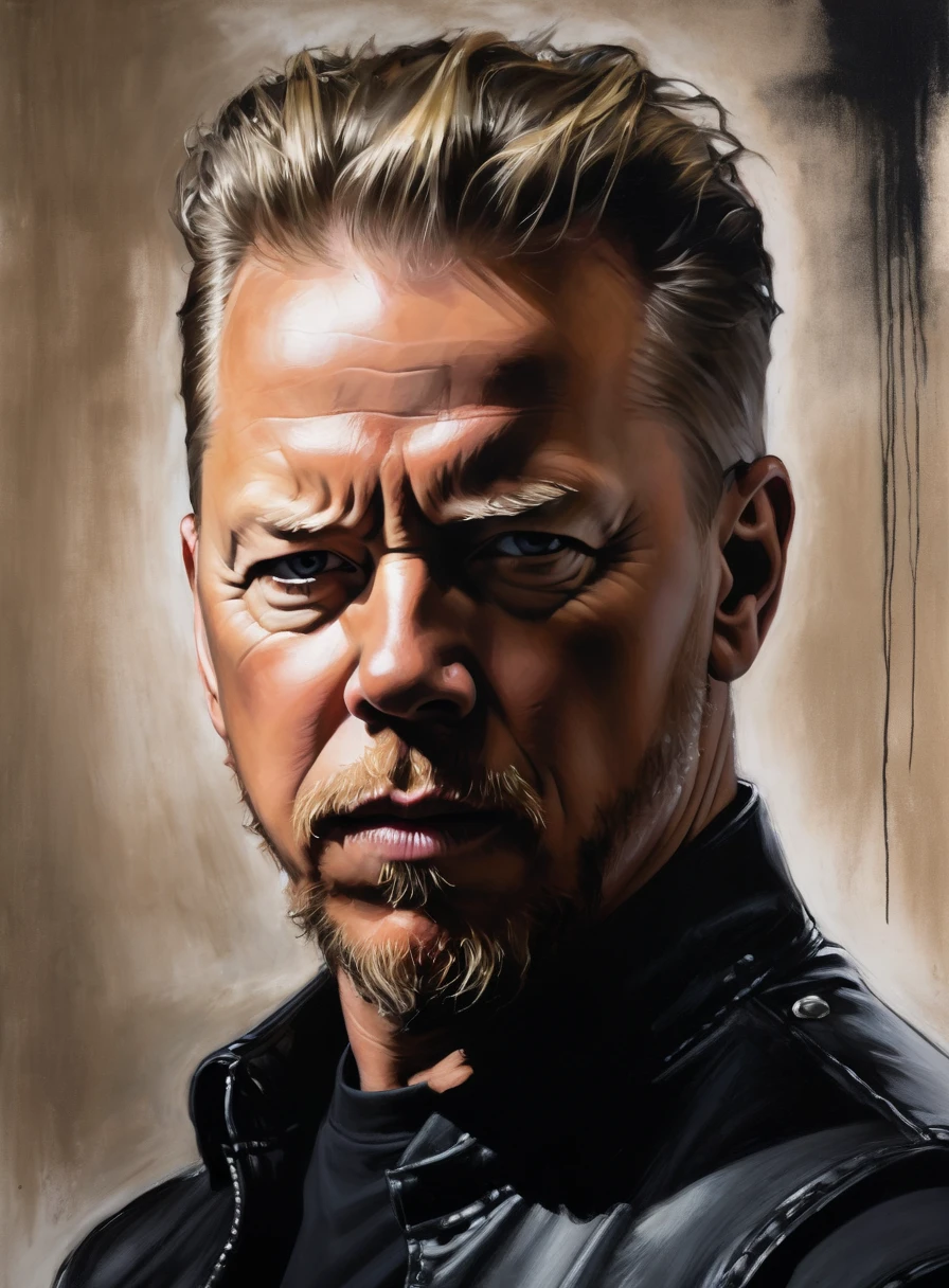 trippy kruger style, kru3ger_style caricature of brad pitt