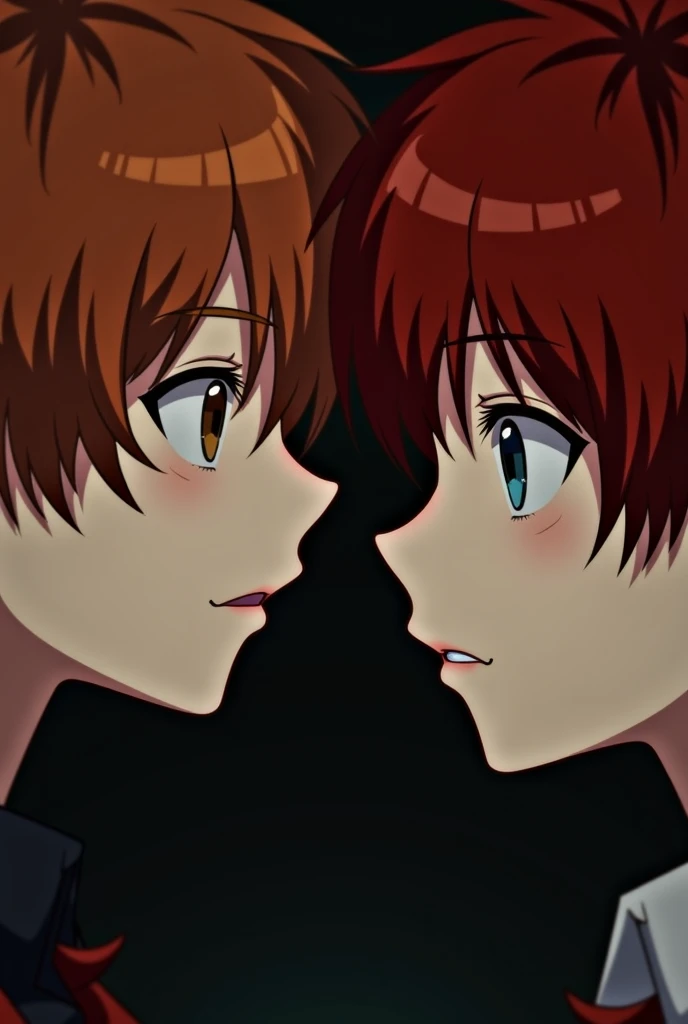 (highest quality、masterpiece、High resolution、detailed),(Shining eyes、DetailedBeautiful face), (bl:1.9、boys love:1.7)、(two young boys:1.9、pink eyes:1.4、light blue eyes:1.4), (bionde:1.9)、(Dark Red Hair:1.9)、(profile、Facing each other:1.8)、(Colorful Men's Fashion:1.7),(detailed cute face、cool face), lighting,bust shot,Very detailed、 8K wallpaper,(inner color:1.7)、(Spring Men's Fashion:1.5),(shy smile:1.7),((flying petals)),(flowering meadow), (bright theme:1.3), light, (Simple Background 1.5,put one hand on each other's cheek:1.4),beautiful anime:1.4、dynamic angle