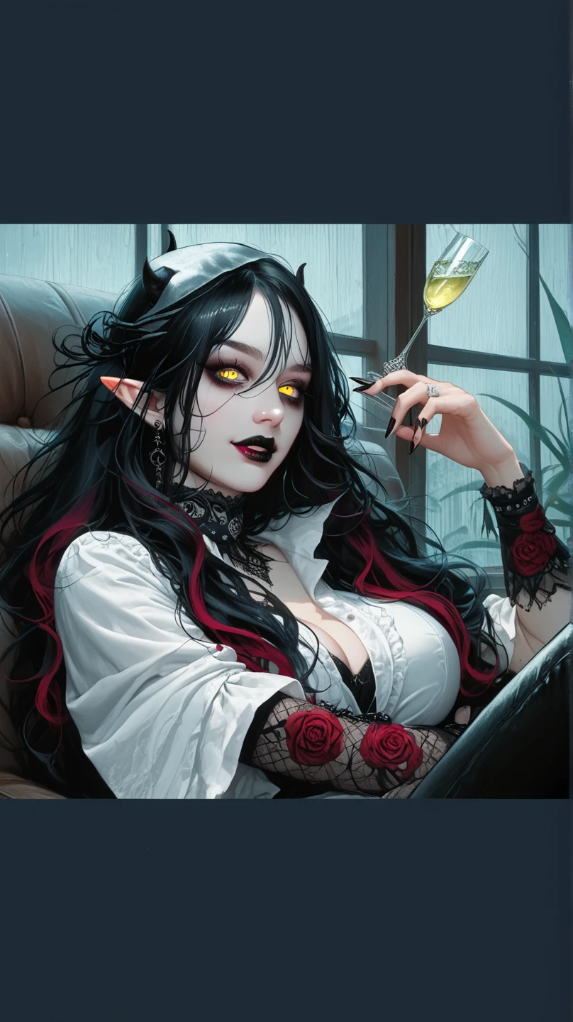 a close up of a woman with tattoos and a devil costume, beautiful necromancer girl, seductive cyberpunk dark fantasy, gothic horror vibes, beautiful necromancer, vampire girl, dark fantasy mixed with realism, demon girl, gothic art, gothic tattoos, gothic art style, goth woman, gothic girl, beautiful girl necromancer, beautiful succubus