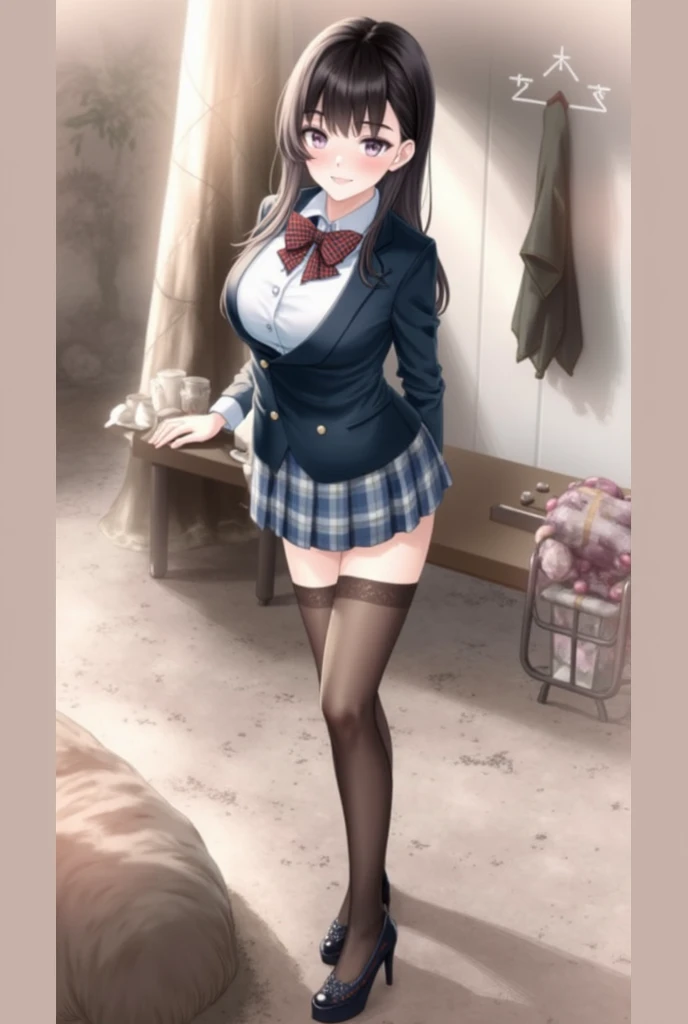 {Highest quality], [Super beautiful], [Ultra fine], [Best illustration], NSFW,Brown Hair, Hime cut, Long Hair, With bangs, girl,high school student,uniform,knit,skirt,smile, blush, Slender women, Adult women,Standing posture,(Public),Night Park,Summer festival,diagonal, Navy blue knee socks,Black Loafers、Stripes々
Panties、In underwear、Without skirt