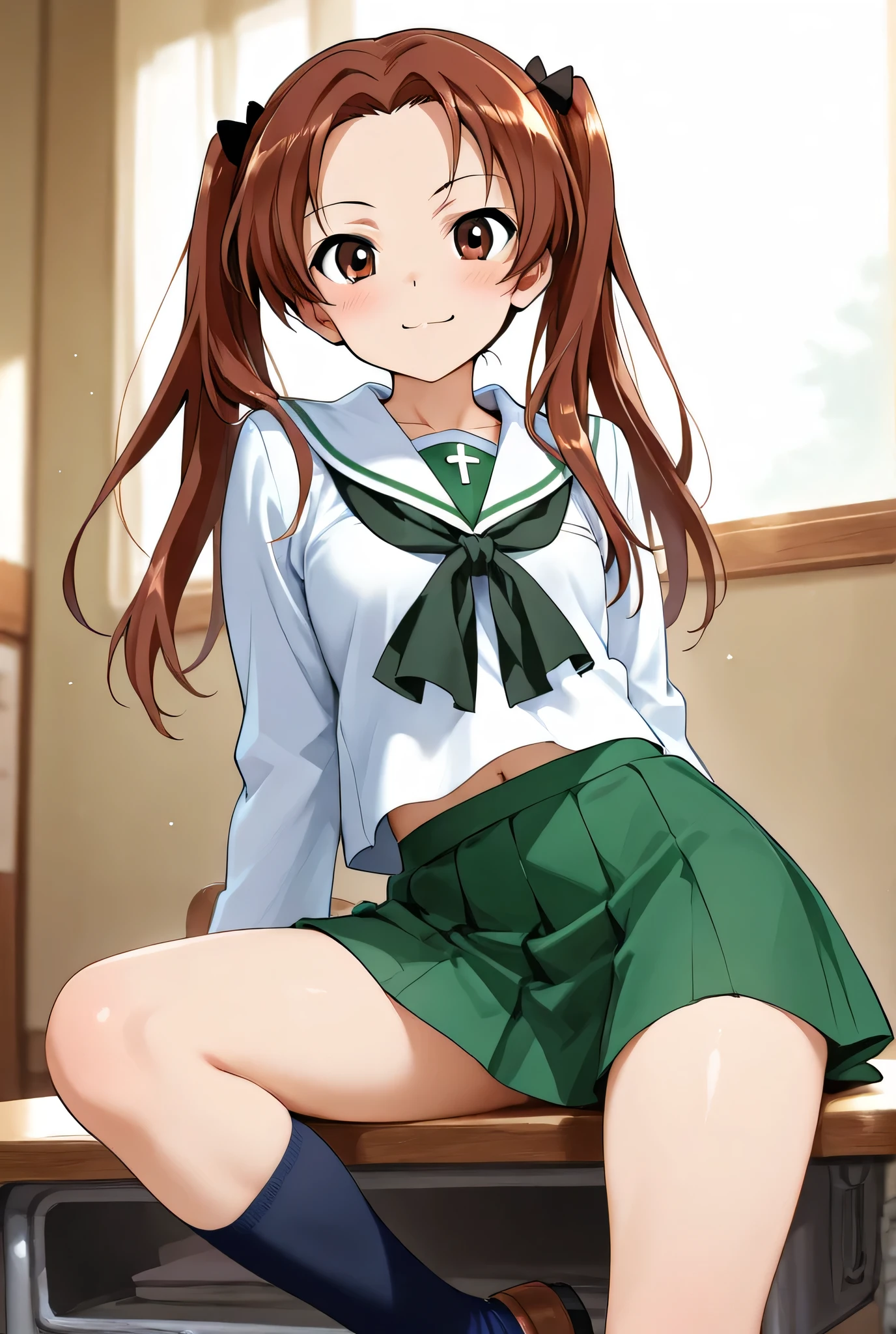 kadotani anzu,ooarai school uniform,1girl,solo,