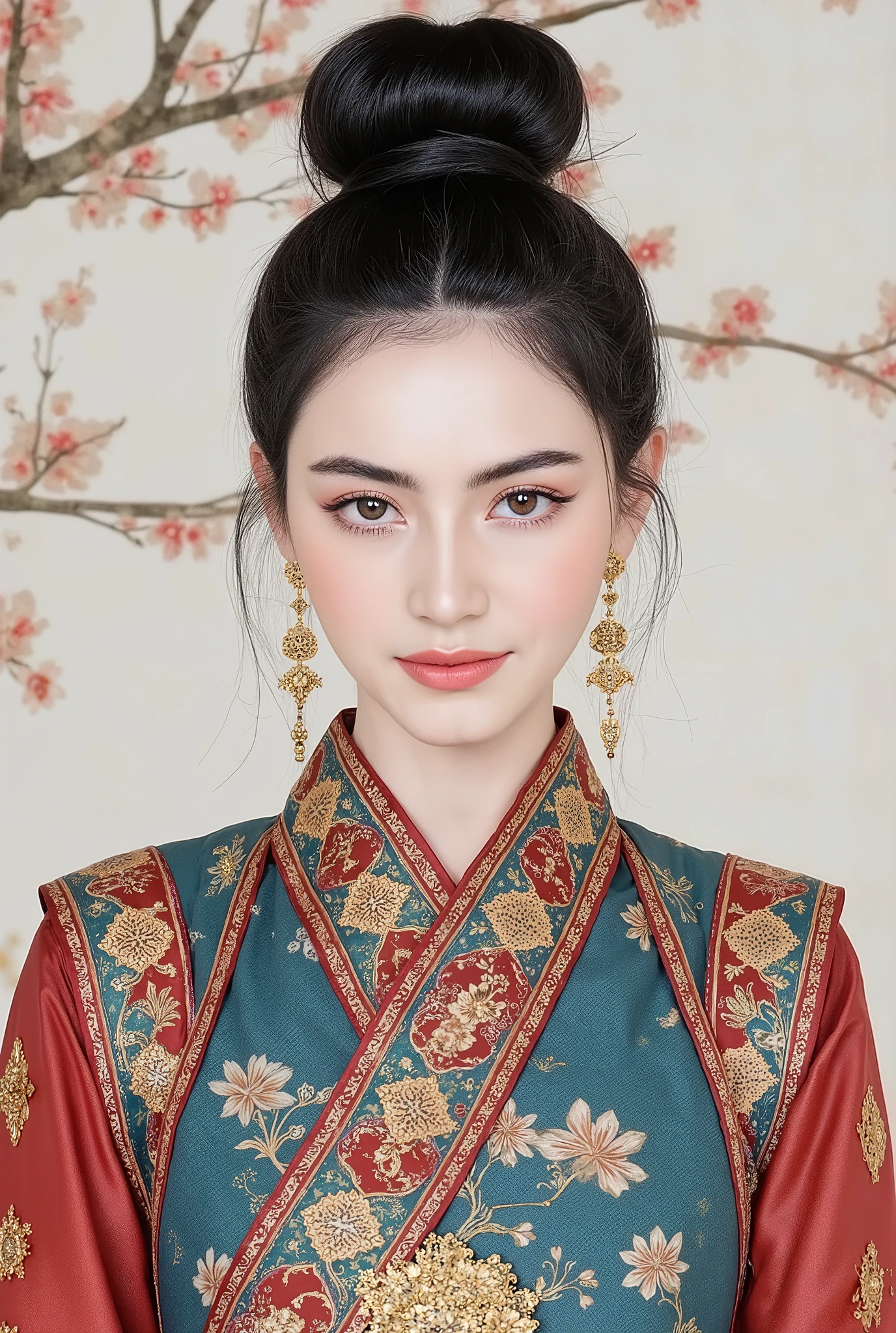 (masterpiece), Chinese brush painting, breathtaking ancient woman, (priest dress), (elegant full body pose), (frontal view), highlighted intricate details, vibrant ink strokes, harmonious color palette, showcasing grace and beauty, winning award quality, (symmetric face), (symmetric body), ultra-detailed, 8K resolution, capturing cultural essence in exquisite artistry, serene and enchanting ambiance.