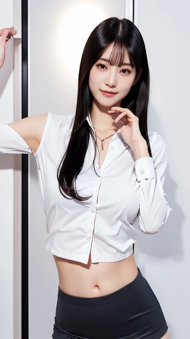 masterpiece,best quality,high resolution,8k,((portrait)),(body in photo),original photo,real picture,Digital Photography,(queen of the modern world),(Female students),20 year old girl,Long straight hair,By Bangs,Amazing amount of hair,Red eye hair),Large Breasts,Chest groove, Accessories,Open lips,Keep your mouth smooth and attractive,Serious and arrogant,Calm and handsome,(Wearing white shirt, Thai university),Realistic style,dynamic background,oc render reflection texture