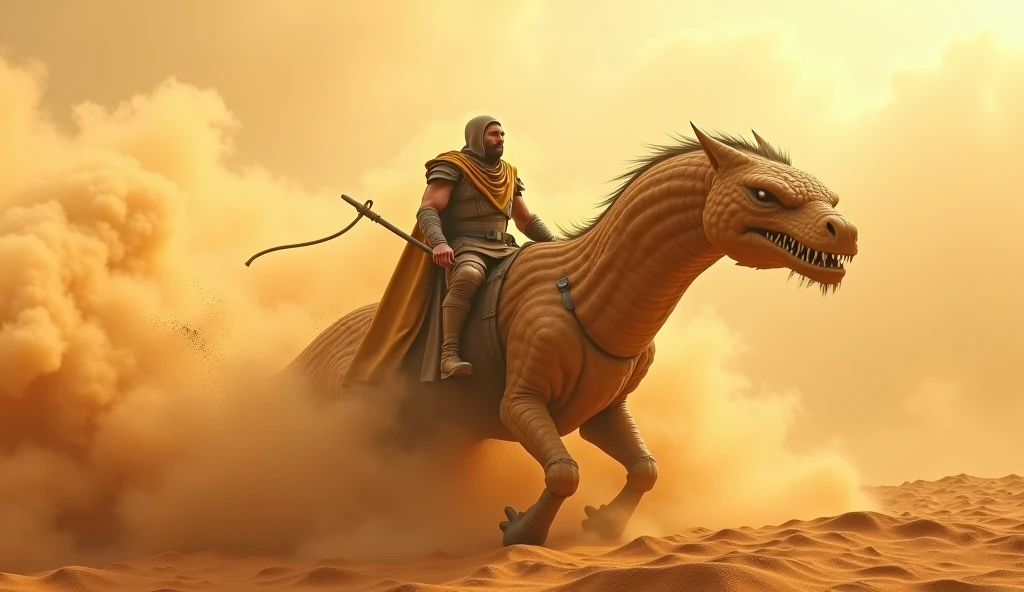 Desert warrior mounted on a giant sand cobra