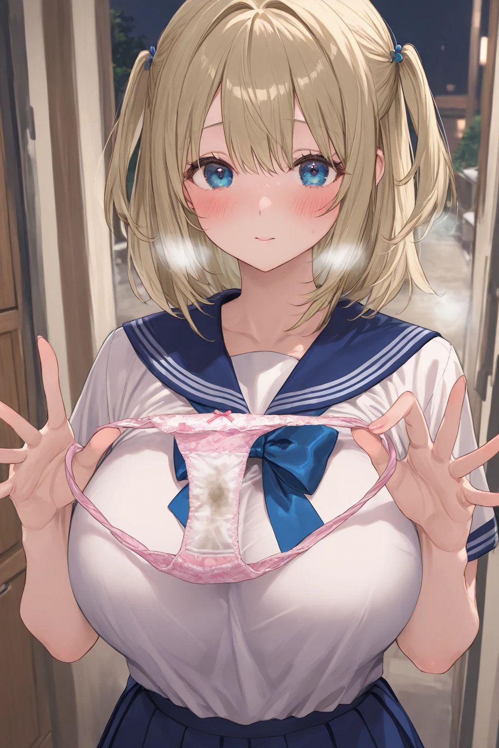 NSFW:1.6,(Magazine Cover、Small breasts、Sex:1.8)、((From below:1.2))、(Squat down and show off your crotch)、(Dynamic pose:1.1), pretty girl, Highest quality、超High resolution、High resolution、Extremely detailed CG、8k unit wallpaper、、Beautiful attention to detail、(((twintails,;d,green_eye,length_hair,white_dress,white_pantyhose,blonde_hair,star_\(symbol\),Have,twin_Drills,Drill_hair,前hair,Latin_cross,green bow,hair_ornament,frills_dress,length_sleeve,just_shoulder,white_hat,independent_sleeve,Medium chest,)))、(Wet body:1.4)、(Shiny body,:1.6)、 blush, Sweat,Embarrassing、(Expressions of joy:1.5)、(Exposed nipples)、red blush、shy、Skirt flip