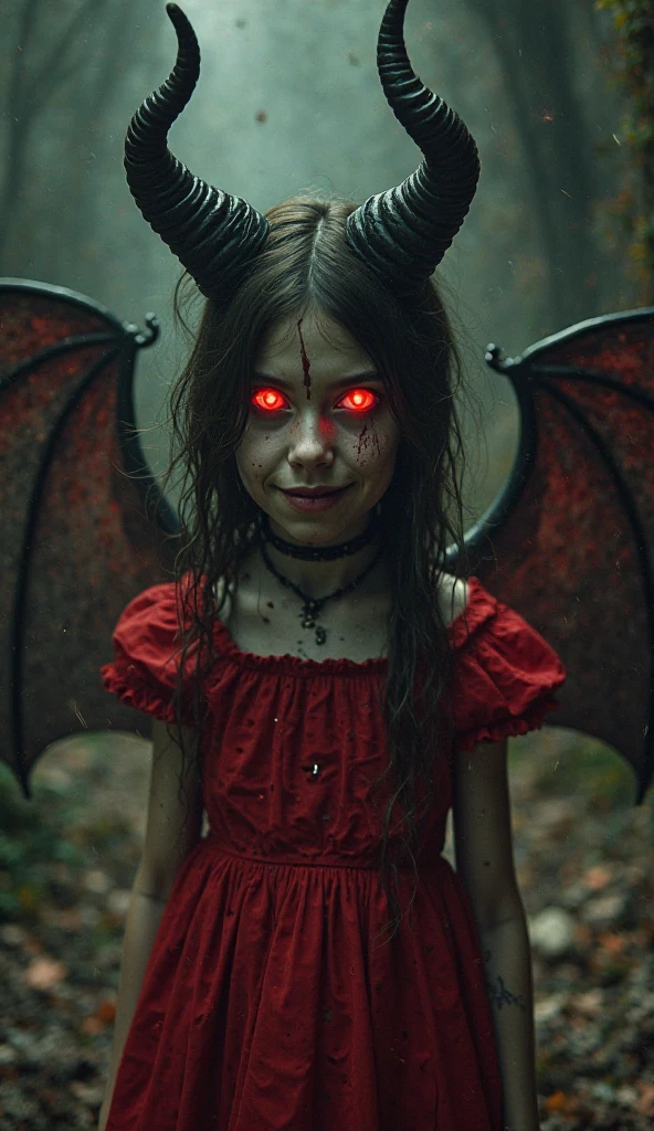 A demon child,creepy and eerie,evil eyes,sharp fangs,sinister smile,dark aura,black horns,spiked tail,glowing red eyes,pale skin,shadowy figure,menacing presence,ominous atmosphere,demonic powers,dark magic,gloomy background,ominous shadows,supernatural abilities,hauntingly beautiful,piercing gaze,devilish grin,sinister aura,dark and twisted,nightmare fuel,creeping darkness,suspenseful ambiance,macabre energy,wickedly mischievous,unholy presence,twisted horns,diabolical expression,blood-red eyes,sinister secrets,demonic artwork,dark enchantment,evil incarnate,cursed child,malevolent charm,horror personified,beware of the demon child.
(best quality,4k,8k,highres,masterpiece:1.2),ultra-detailed,(realistic,photorealistic,photo-realistic:1.37),HDR,UHD,studio lighting,ultra-fine painting,sharp focus,physically-based rendering,extreme detail description,professional,vivid colors,bokeh,portraits,horror,dark contrast,bold colors,mysterious lighting.