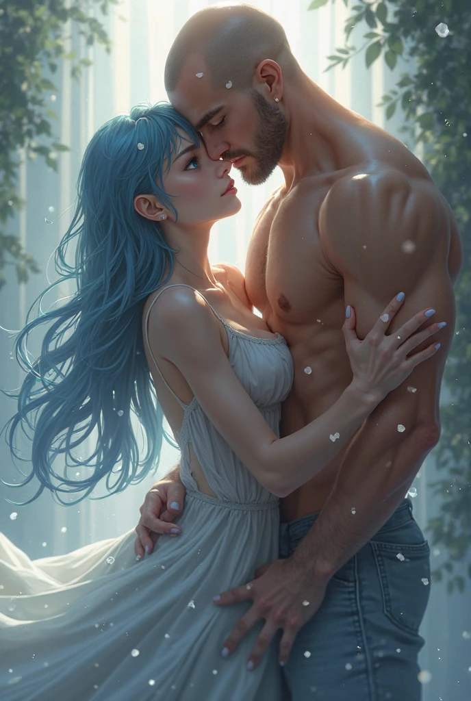 The  is about 1. She has long white and blue hair. Her eyes are also blue. She has big boobs and wearing a really sexy dress. By her side is her boyfriend and he's really handsome. Make her boobs bigger! Her boyfriend is same age as her