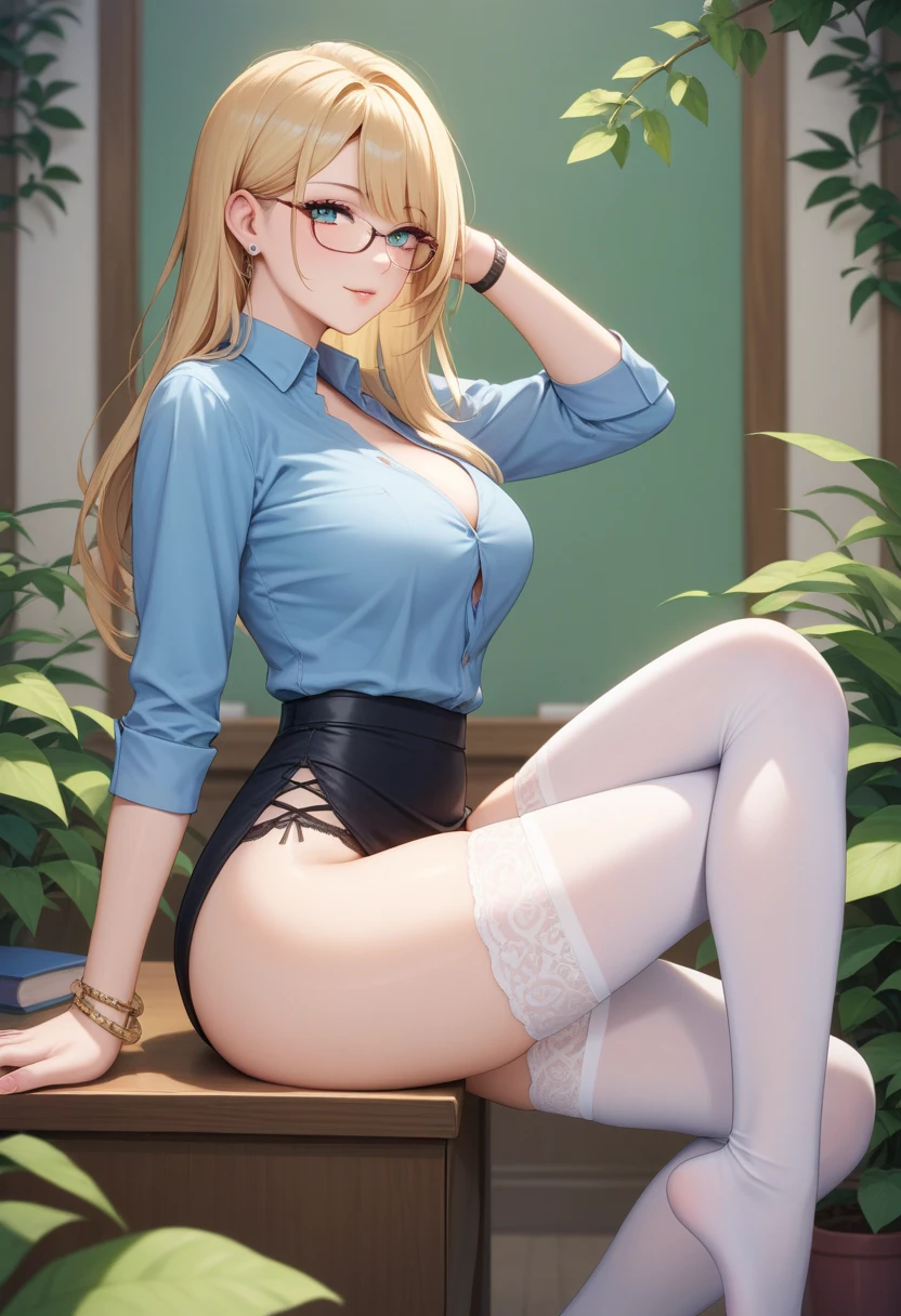 Schoolgirls, blonde hair, tight bra, tight panties, cleavage cutout, masterpiece, realistic, high resolution, high quality, highest quality, best quality, ultra detailed, extremely detailed
