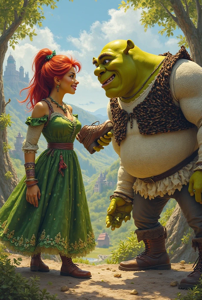The waitress gets slapped on the butt by an ogre.
