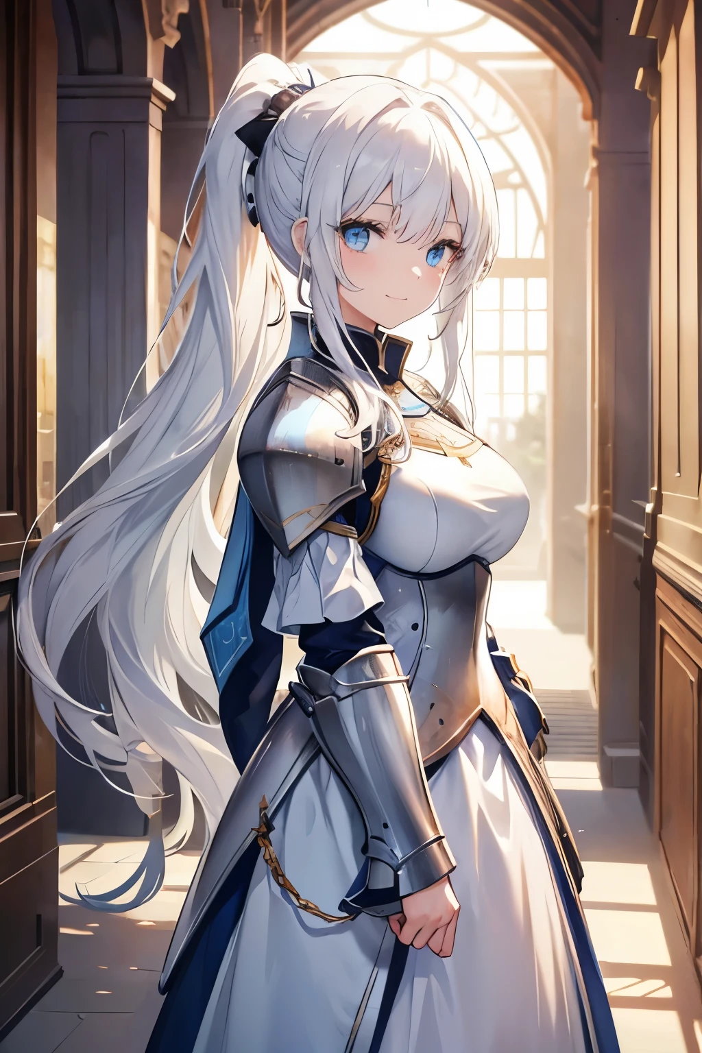 (official art、nsfw、highest quality、Unity 8k wallpaper、32K、masterpiece、super detailed、超high resolution、realistic、Photoreal:1.2)、(cinematic lighting:1.2)、fire glow effect、film grain、best shadows、rim lighting、side light、(Super detailed and complex 3D rendering)、Background like Makoto Shinkai、very beautiful background、detailed beautiful face and eyes、(Beautiful and sharp pupils)、masterpiece, high resolution、highest quality, ultra high resolution, maximum resolution, very detailed, professional lighting, beautiful skin, 28 year old woman、silver hair、Hololive、(((Shirogane Noel、knight、armor、warrior、Skirt lift yourself、lift the skirt、royal palace、Castle、White side tie panties)))、Sweat、(((Showing off her thin, white side panties)))、(((((sexual excitement、Very embarrassed)))))、(((super low angle)))、((accurate human body structure))