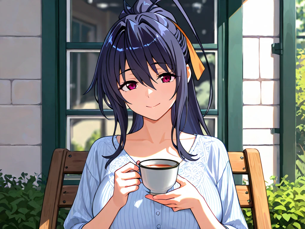((masterpiece, Highest quality, Highest quality, Official Art, beautifully、beautiful:1.2)),((masterpiece)),((Vibrant colors)),((Ayako Katagiri)),((幸せそうなsmile)),((smile)),((looks fun)),(Cafe Terrace),(Beautiful breasts),(((Side bust))),(sunset)
