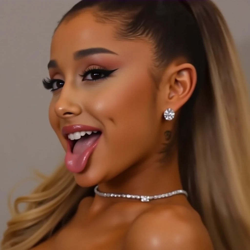 (Ariana Grande:1), naked, (fingering pussy:1.5), (dripping cum from mouth:1.3)