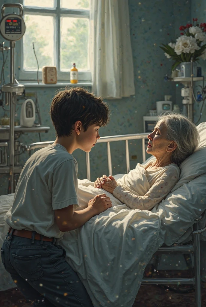 Mother is very ill and the son goes to meet her.