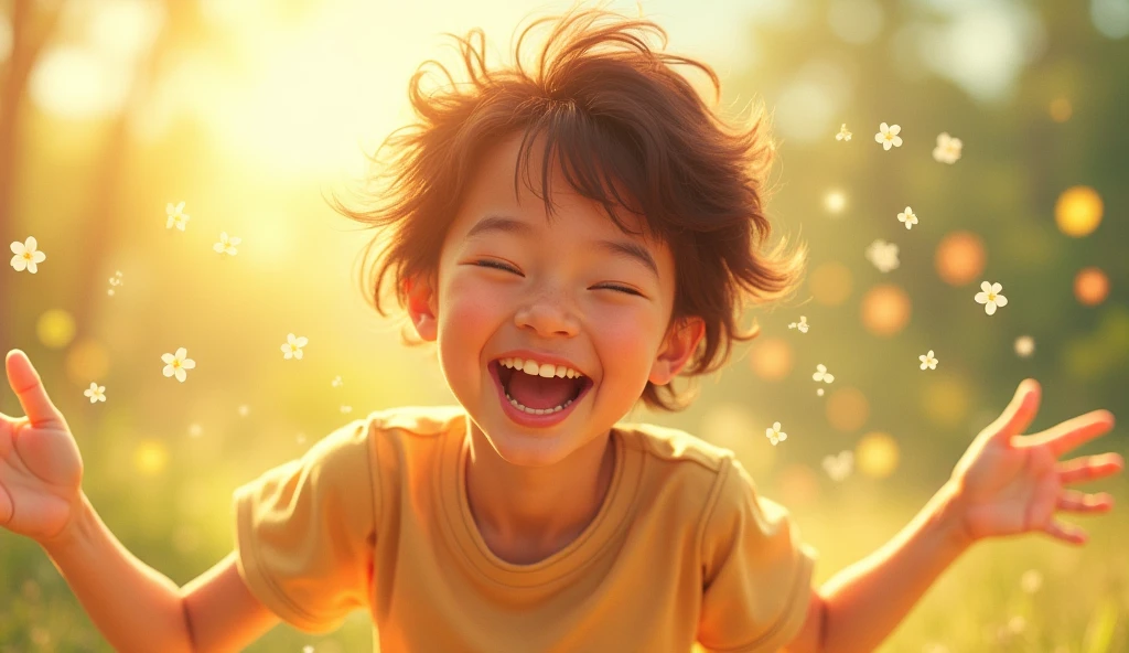 Create a very good looking boy standing, he is laughing, 8k very ultra realistic, cinematic vibe 