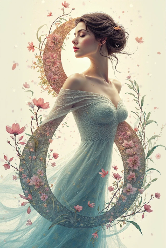 (Masterpiece, top quality, best quality, official art, Beauty and aesthetics: 1.2), (1 girl: 1.3), very detailed, (fractal art: 1.2), colorful, highest detail, (zentangle: 1.2), (dynamic pose), (abstract background: 1.5), (three-layer dress: 1.2), (shiny skin), (multiple colors: 1.4), upper body, transparent gauze, bare shoulders, blooming flower field, glowing skin, light smile, sexy, bust, naked, from below, butt up waiting up