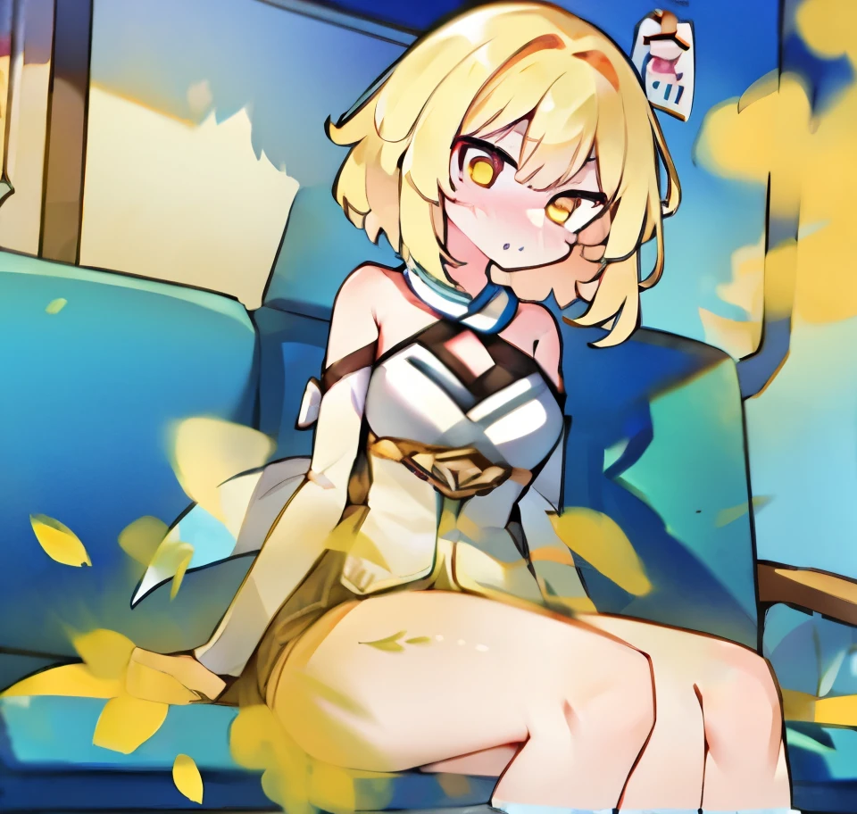 (ultra-highdetail, 8k quality, best quality, extremely detailed illustration, best quality anime illustration, best coloring,), (Edna, small breasts, blonde hair, short hair, choker, side ponytail, ribbon, blue eyes, black choker, gloves, leg ribbon, single glove, hairband, hair ribbon, see through dress, tress ribbon, boots, see through white dress, skirt,solo,), spread legs, topless, cameltoe, white bra, nipple, Cleavage, very short skirt, white panties, A flipped skirt, lift skirt, in train, vagina, gleaming skin, moist skin, embarrassed, open mouth, five fingers, Troubled face,