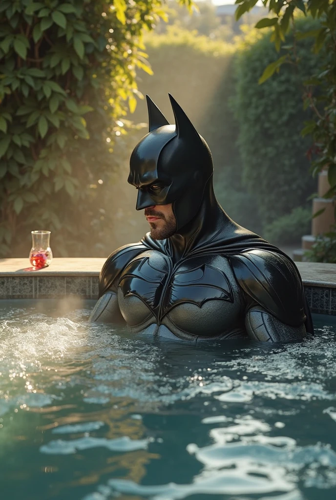 Batman gem on break in the hot tub