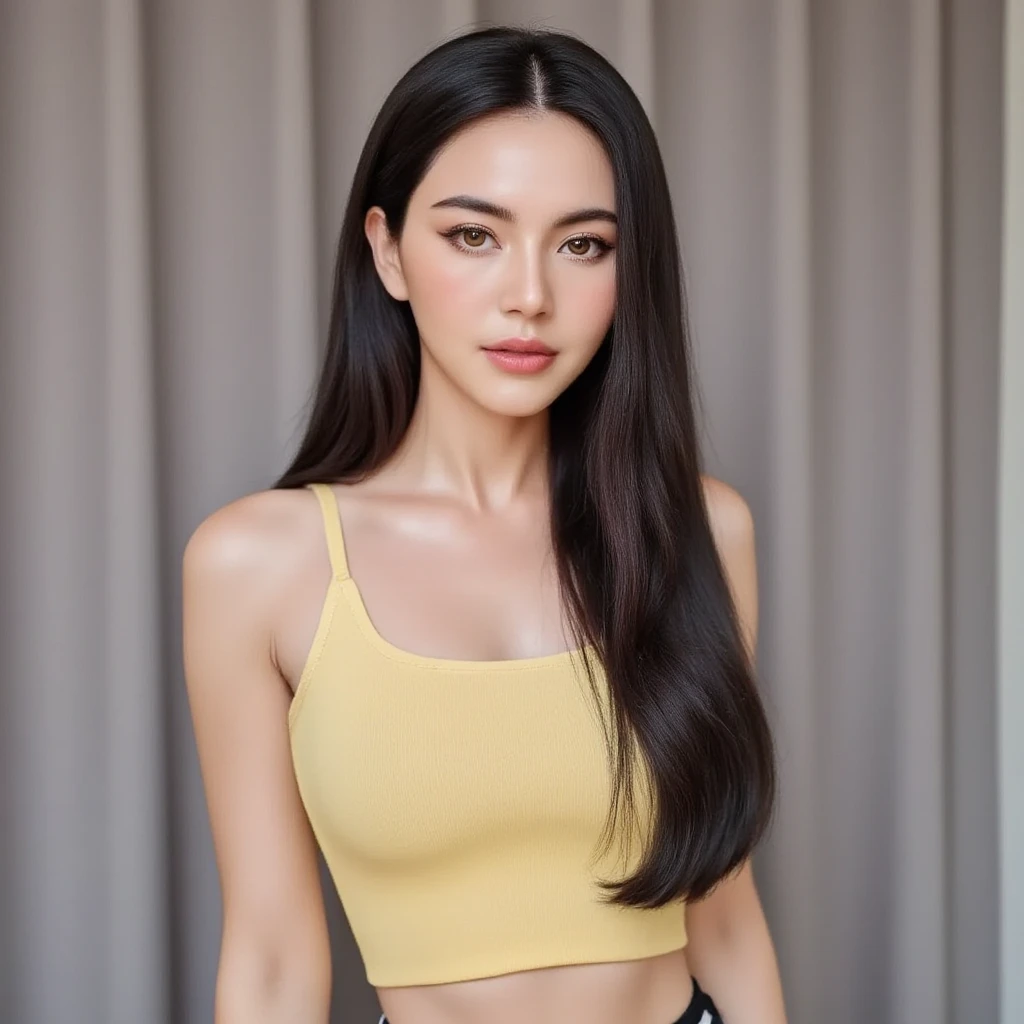 ((Lifelike: 1.2, Canon RF85mm f/1.2, best real-world quality: 1.4)), lightweight; very beautiful girl, korean mixed idol model;
glossy pink lips, pink eyeshadow, eyelashes, blush, cosmetics, bright white skin, detailed pores, shiny skin;
ivory white, rosy, shiny, shiny skin;
golden red hair, smooth, flowing in the sunlight, detailed;
blue eyes, seductive, ((sharp makeup)), realistic, ((wet)), detailed, pink eyeshadow;
two delicate eyelids, perfectly beautiful, detailed, black eyelashes;
curved, sparse, sharp, detailed eyebrows;
beautiful and perfect face, saintly, light makeup, perfectly proportioned, beautiful in every detail, ((shiny)), cosmetics;
beautiful, lovely, high, detailed nose;
Blush, prominent, detailed cheekbones;
seductive lips, glossy pink lips;
radiant smile, pure white teeth, details;
beautiful, perfect hands, no faults, no defects;
super perfect body, full of vitality, tight clothes;
big and full breasts, prominent nipples, deep, firm cleavage, tight with bra, detailed;
plump buttocks, tight fitting underwear;
wearing a mesh bra, metallic thread, ((shiny));
wearing tight, bright red underwear;
((masterpiece)), ((highest quality image)), ((not NSFW)), ((8K)), CG, HD, ((sharp and contrasty)), ((super graphics beautiful)), ((professional)), ((detailed and vibrant colors)), ((ultra-fine image)), ((advanced photo techniques)), ((true RAW)), (( Perfect photo texture));
complex light, yellow-black rays, ((lighting the face));
sunlight ((sparkle)), ((illuminates the girl's body));
((golden armor)), ((dragon scales)) ornately decorated;
((long gold boots)) with fancy decorations, necklaces, necklaces and jewelry of ((solid gold)), large gold earrings, necklaces, bracelets, belts, emeralds;
((Girl wearing tank top, short jeans, deep cleavage));