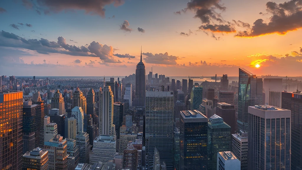 Best Quality、 Landscape、cityscape、sunset、 orange、from behind