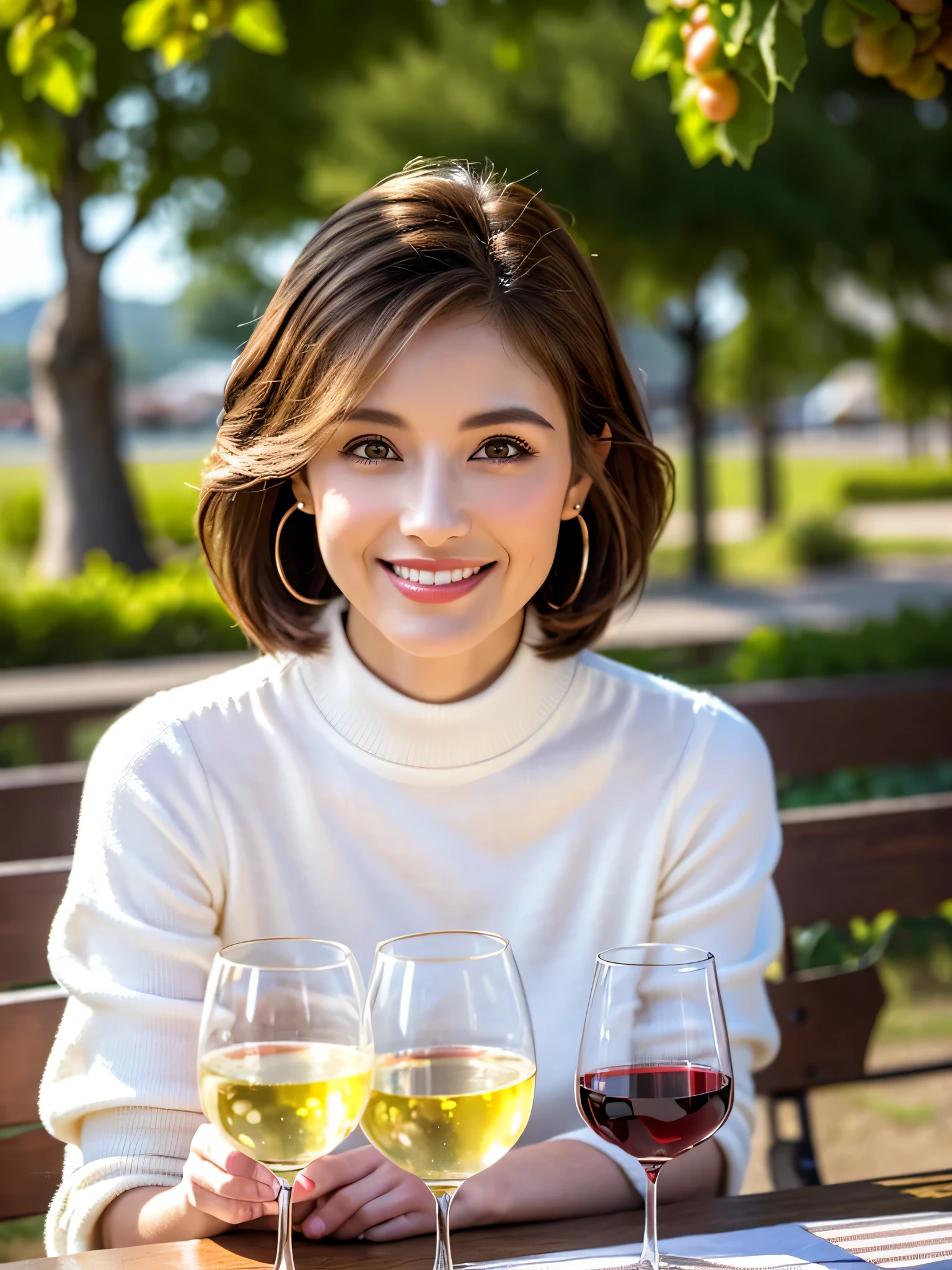((Highest quality、8K、masterpiece:1.3))、cute、slimカップル、modelカップル、actress男優、(Realistic, Intricate details:1.2), full-course dinner、Wine 、Amazing view of the sunset sky and clouds、A bright smile、short hair,Bright Face、 (Age 42 years old, red wine 、Appetizers、Italian food、Wine bottle、Champagne、sparkling wine、Two beauties、Brown Hair、Shortcuts、Long sleeve shirt、dress、Beautiful woman 1, (slimな顔), (The body is slim), (Brown Hair), (Shortcuts), cheeks turn a little red,Attractive beauty、restaurant, In a prominent place (From the waist up) Nova Frog Style, actress, model, Upper Body, White wine, slim, wine glass, 中央に置かれたwine glass, smile, (smile: 1.15), Beautiful fine grain, Depth f/2,saturation, High Contrast, Strong light and shadow,Moist Body:1.5、3D texture、Delicate eyes、Brown Hair、The hair is very shiny、
