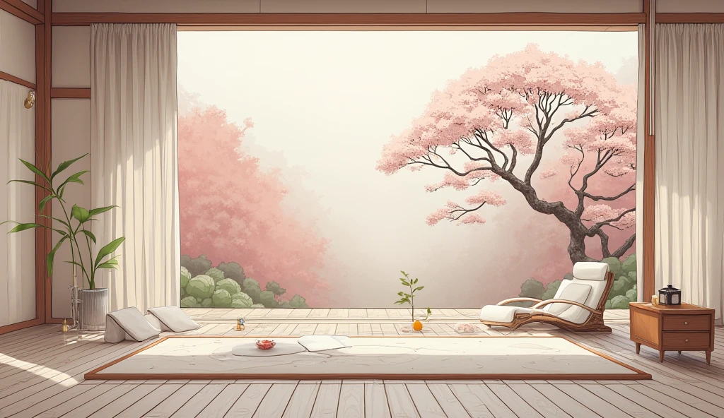 Illustration in soft colors predominating , minimalism of a Japanese ...