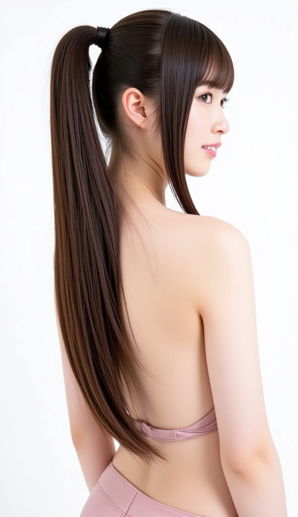 A woman with beautiful hair、Only hair、Back view、photograph、high resolution、straight、natural、White background、Smooth、Fluttering