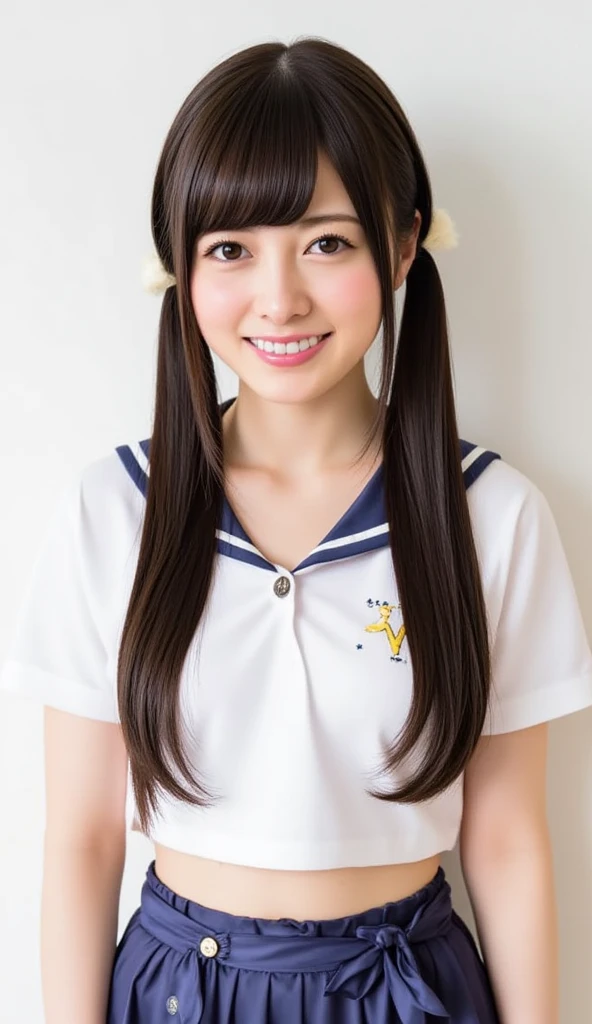 ((((Highest quality))))、(((Ultra-precision CG16K wallpaper)))、(((masterpiece)))、(((Very detailed)))、(((Extreme detail)))、((1Mature 24 year old woman:1.6))、((Very beautiful Japanese face Shiraishi:1.3))、((Straight semi-long hair、Blunt bangs:1.5))、(Shiny brown hair)、Beautiful and delicate eyes、Brown eyes、High nose、Small nostrils、Small Mouth、Seductive lips、Beautiful breasts、((C cup size breasts))、Cleavage、Plump body、Perfect proportions、Perfect Anatomy、Perfect composition、Beautiful subtle shadows、美しいNatural light、Beautiful details sparkle、Written boundary depth、(((High chroma)))、(((Genuine:1.9)))、((Vivid:1.5))、((Beautiful Skin))、((Skin Texture))、((Genuineな皮膚感))、(((Cowboy Shot:1.6)))、((Front view、Front Low Angle:1.5))、((A shy smile:1.5))、(Women are oriented in this direction:1.5)、Bright sunlight、Natural light、(((Outdoor park:1.5)))、(Standing pose:1.5)、(((White person wearing sailor suit、light blue pleated miniskirt clothes:1.6)))、((Earrings、Wearing a necklace:1.3))、