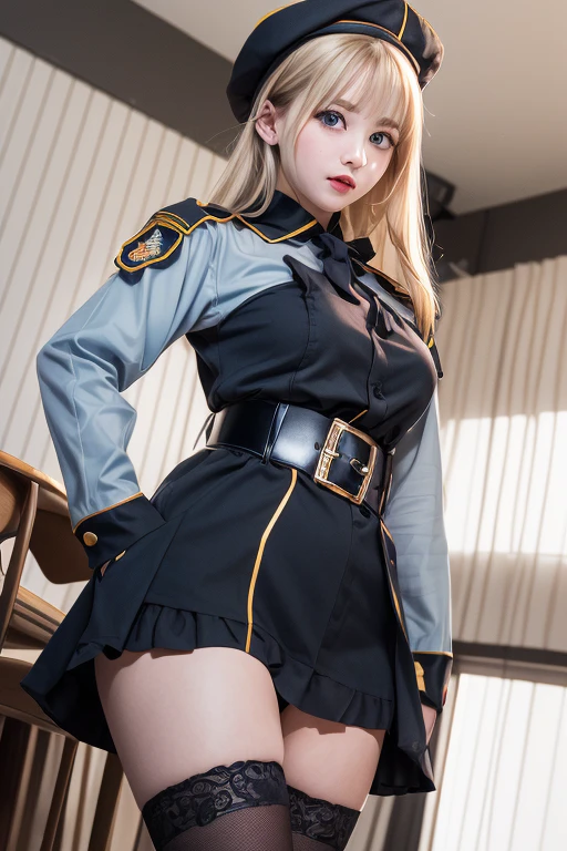 One Girl, Sayla Mass, elegant, Tabletop, Complex, Military Pink Uniform Dress with Ultra Mini Skirt that is so short you can almost see her pants...............、Pure white panties、Please squat down and show me your white pants...............、Ultra mini skirt ミニskirtでパンツが見えちゃう、White panties、Realistic, highest quality, absurdists, High facial detail, Perfect Eyes, 18-year-old, Cowboy Shot, realization、, Vibrant colors, Pink Uniform, skirt、photograph、Gravure photoshoot style、Real image、Best image quality、One Girl, Sayla Mass, elegant,Spread your legs,White pantiesーを見せる, Tabletop, Complex,Ultra mini skirt、White panties、 Realistic, highest quality, absurdists, High facial detail, Perfect Eyes, 18-year-old, Cowboy Shot, , Vibrant colors, White Uniform, skirt