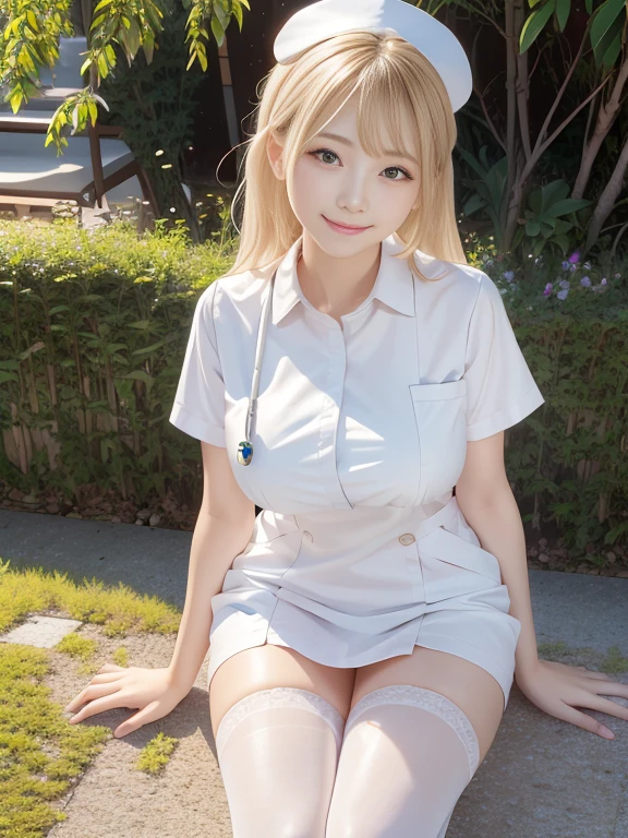 Taiwanese idol girl Mature Woman Blonde with bangs ((Rimless glasses)) Big Boobs Big Breasts Big eyes ((White Face Mask)) Sunset on the roof of a building ((Polo shirt)) ((Enamel Knee High Boots)) A masterpiece of plump thighs 8K Sit with your legs apart Drawn from above Glamorous appearance cherry blossoms